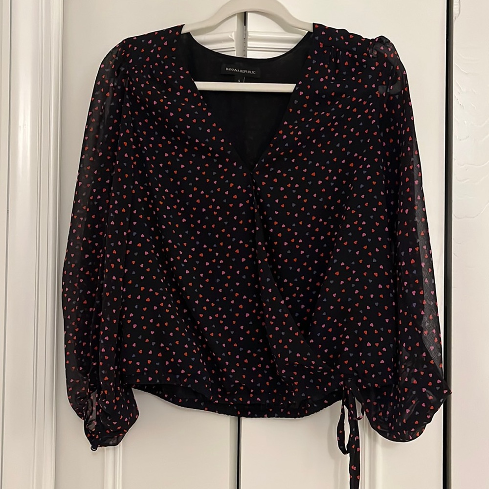 Black with Multi Colored Hearts Wrap Top